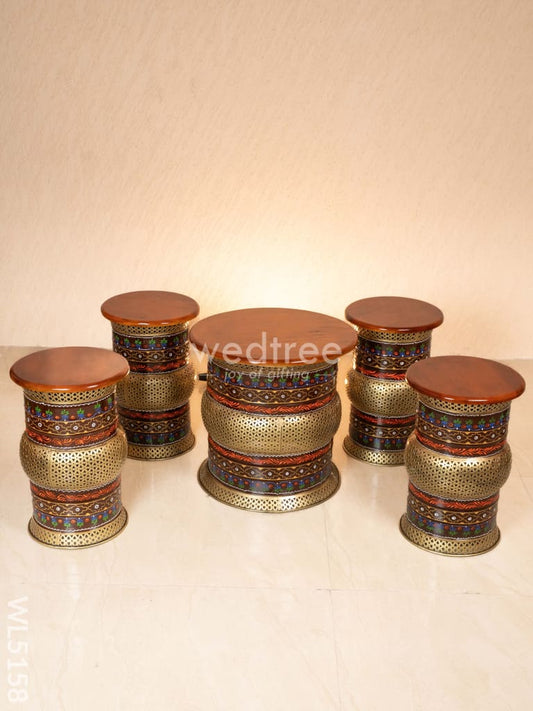 Coffee Centre Table with 4 Side Stools - Brown - WL5158