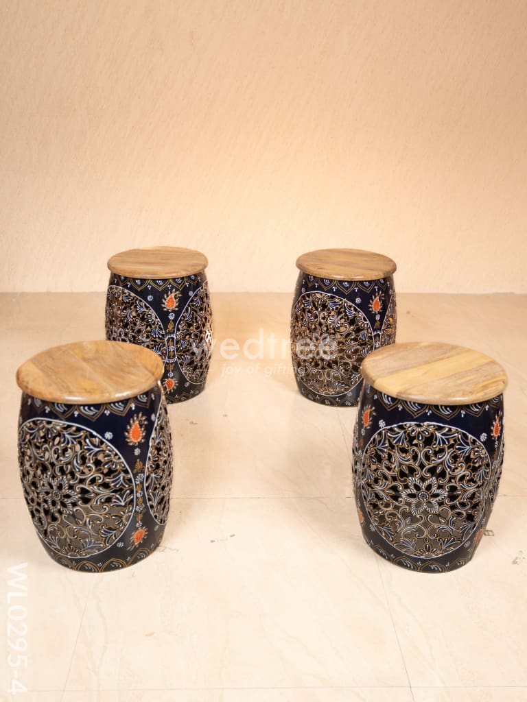 Coffee centre table with 4 side stools (Hand painted with Jhaali cutting) - block wl0295-2