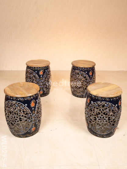 Coffee centre table with 4 side stools (Hand painted with Jhaali cutting) - block wl0295-2