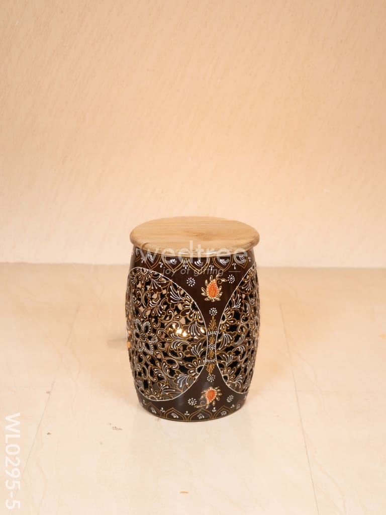 Coffee centre table with 4 side stools (Hand painted with Jhaali cutting) - Brown - WL0295-5