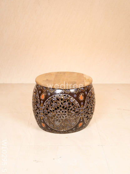 Coffee centre table with 4 side stools (Hand painted with Jhaali cutting) - Brown - WL0295-5