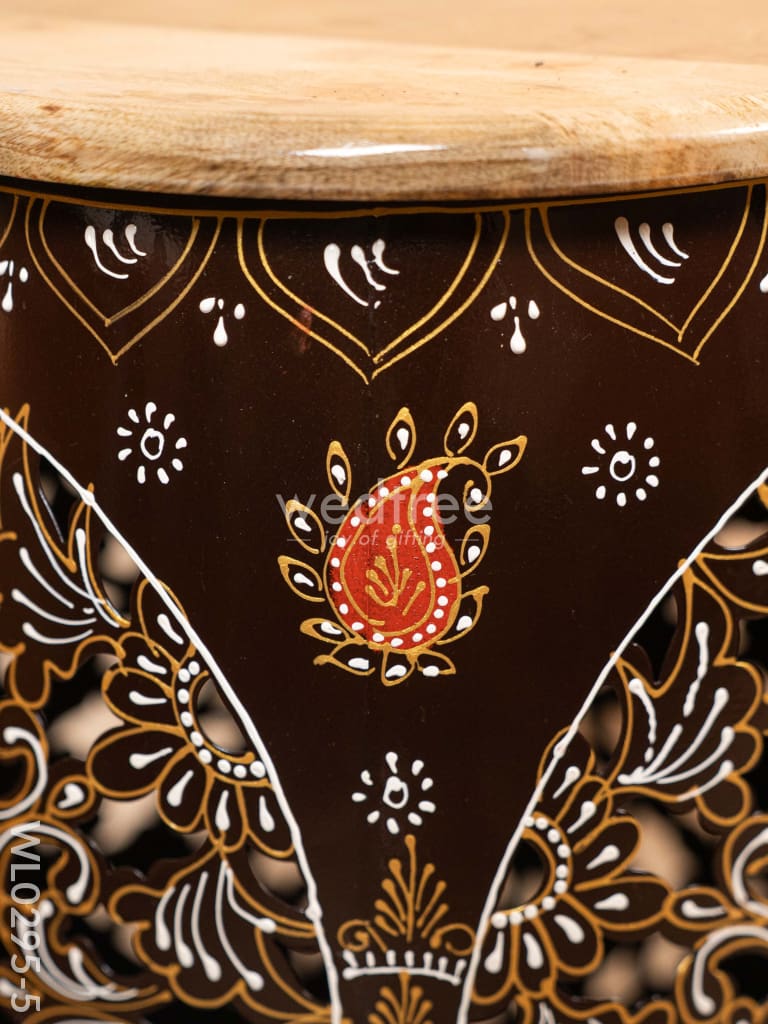 Coffee centre table with 4 side stools (Hand painted with Jhaali cutting) - Brown - WL0295-5