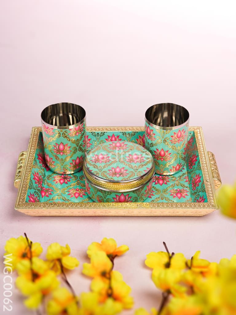Combo with Digital Printed Tray, Glass & Poori Box - WGC0062