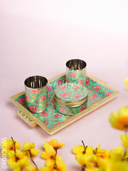 Combo with Digital Printed Tray, Glass & Poori Box - WGC0062