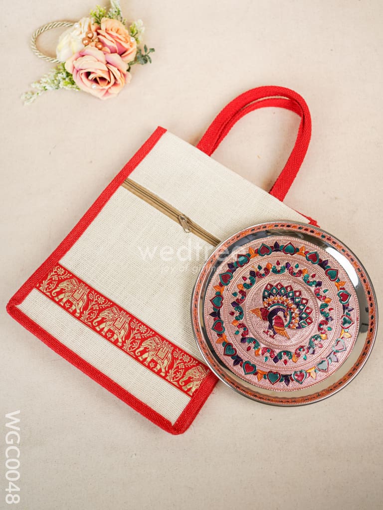 Combo with Meenakari Plate and Jute Bag - WGC0048