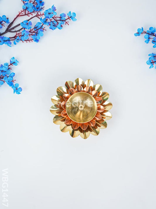 Copper & Brass Double Flower Diya - WBG1447