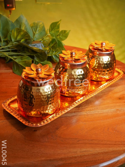 Copper coated Plate with 3 Brass Dry Fruit Box - WL0045