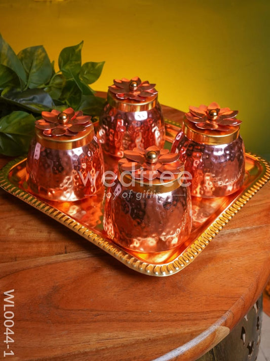 Copper coated Plate with 4 Brass Dry Fruit Box - WL0044