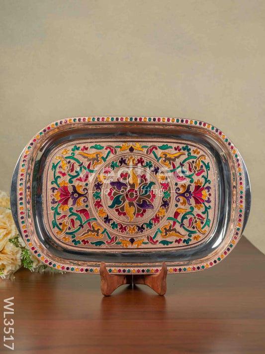 Copper Meenakari Tray - 15.5 inch - WL3517