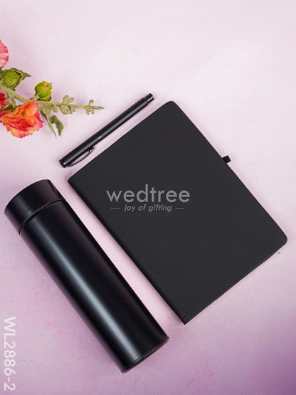 Corporate Gift - Flask & Diary with Pen Set - Black - WL2886-2