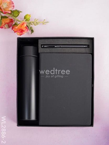 Corporate Gift - Flask & Diary with Pen Set - Black - WL2886-2