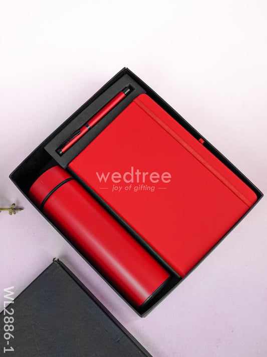 Corporate Gift - Flask & Diary with Pen Set - Red - WL2886-1