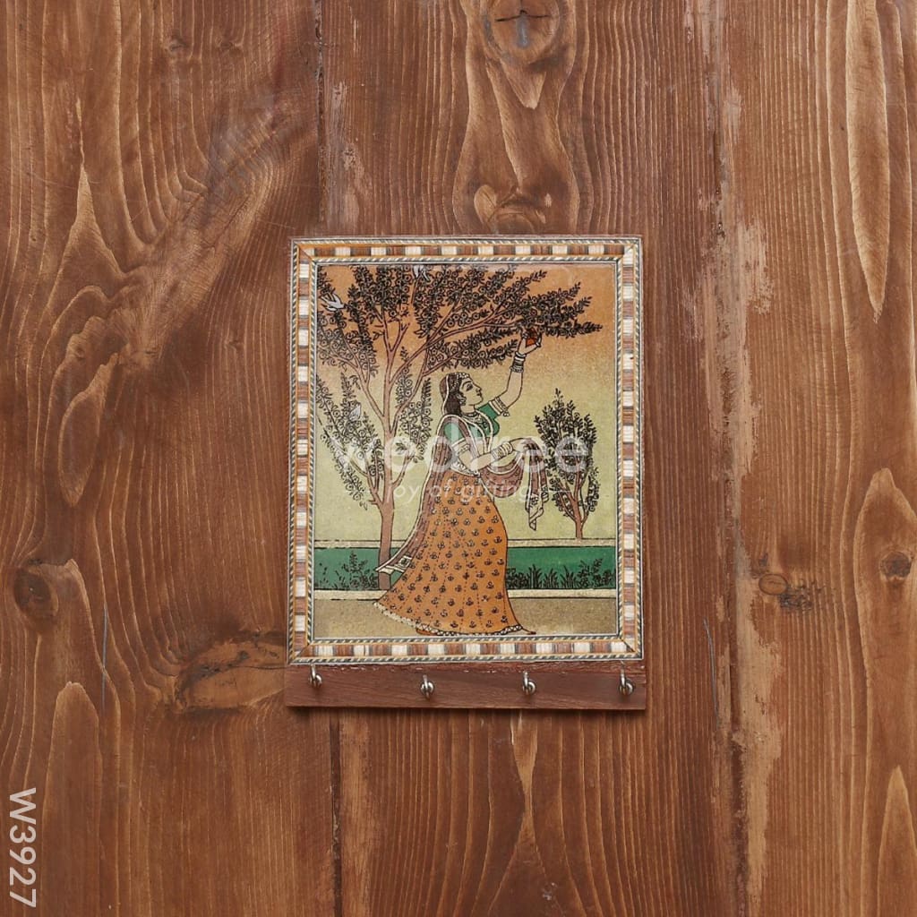 Dark Wood Hand Painted Key Hanger 7 X 5 inch - W3927