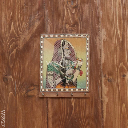 Dark Wood Hand Painted Key Hanger 7 X 5 inch - W3927