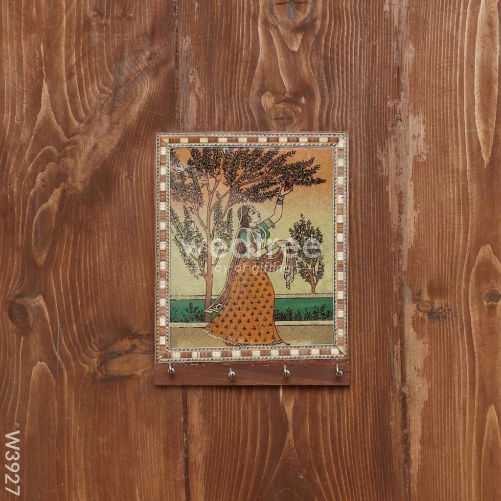 Dark Wood Hand Painted Key Hanger 7 X 5 inch - W3927