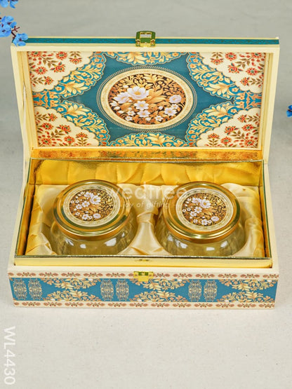 Decorative 2 Jar Dry Fruit Box - Teal Blue - WL4430