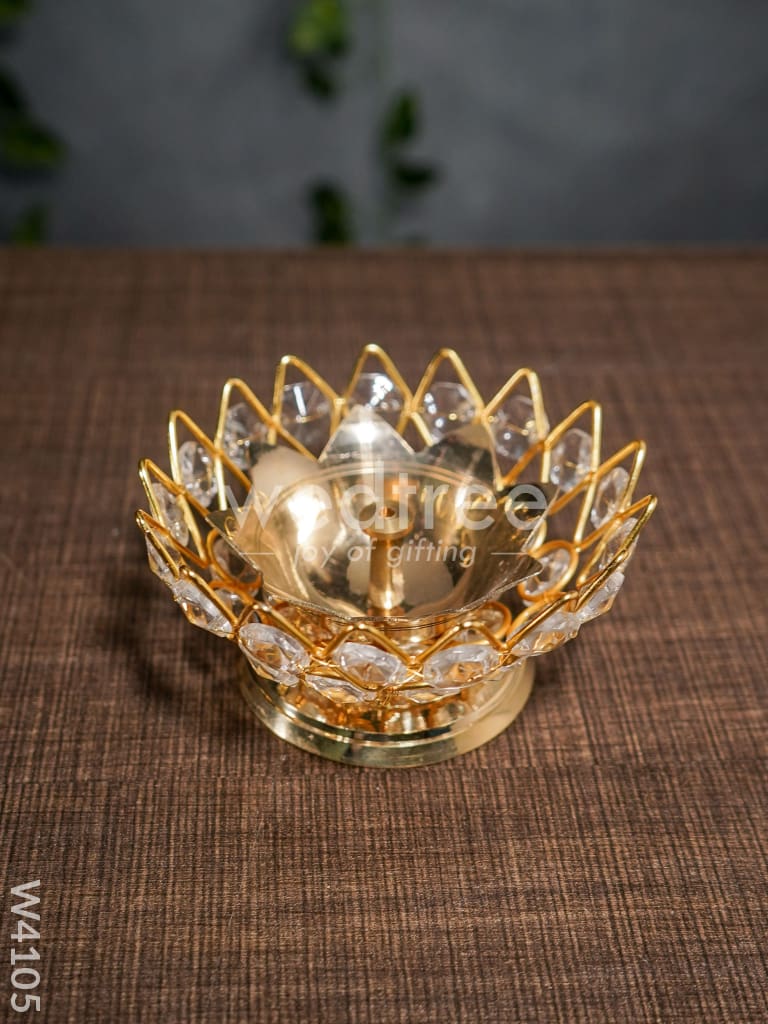 Decorative Bowl shaped Crystal and Brass Flower Diya - W4105
