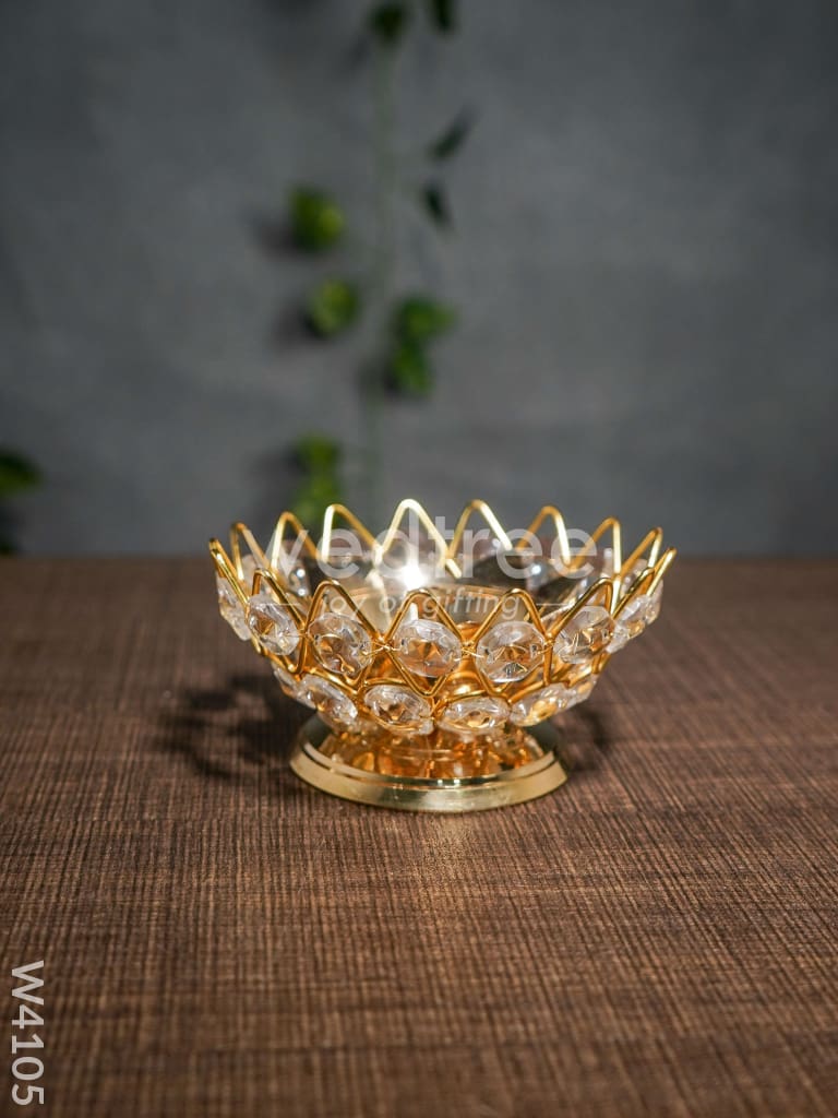 Decorative Bowl shaped Crystal and Brass Flower Diya - W4105
