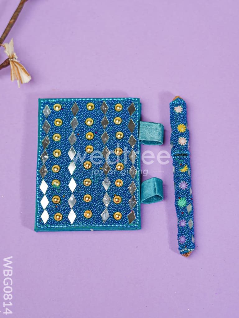 Decorative Handmade Mirror Work Diary with Pen - WBG0814