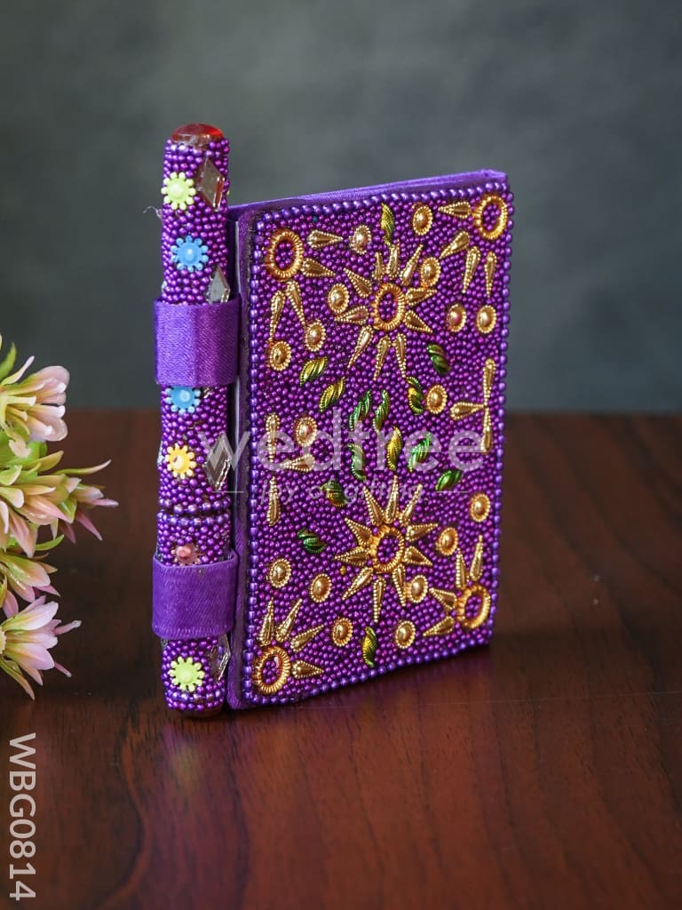 Decorative Handmade Mirror Work Diary with Pen - WBG0814