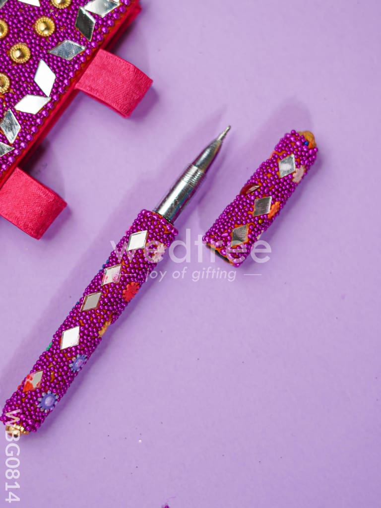 Decorative Handmade Mirror Work Diary with Pen - WBG0814