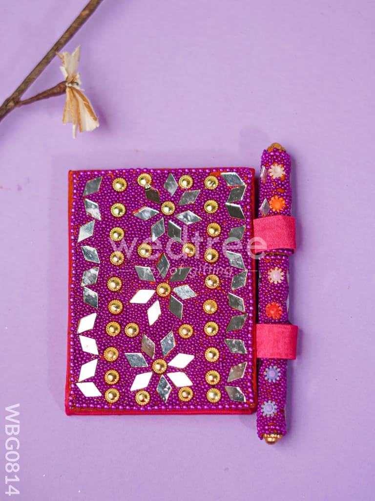 Decorative Handmade Mirror Work Diary with Pen - WBG0814
