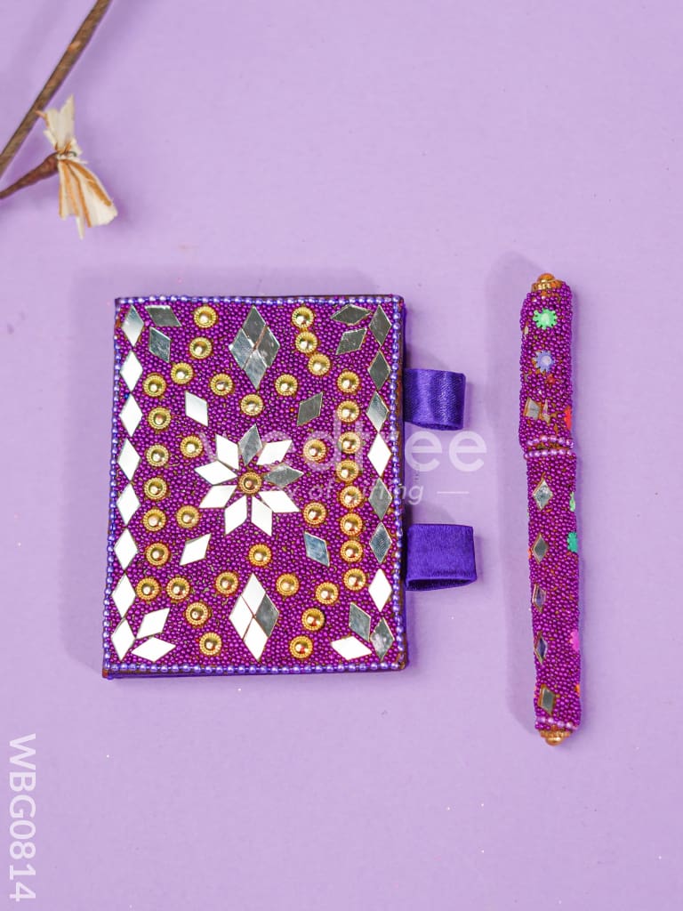 Decorative Handmade Mirror Work Diary with Pen - WBG0814