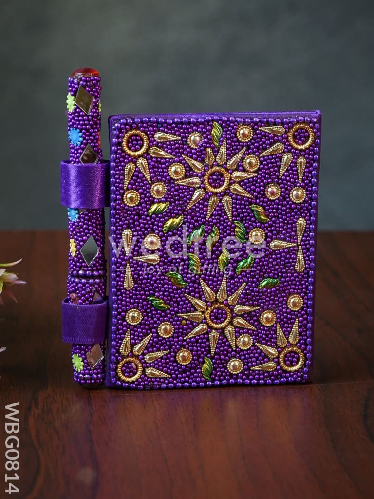 Decorative Handmade Mirror Work Diary with Pen - WBG0814