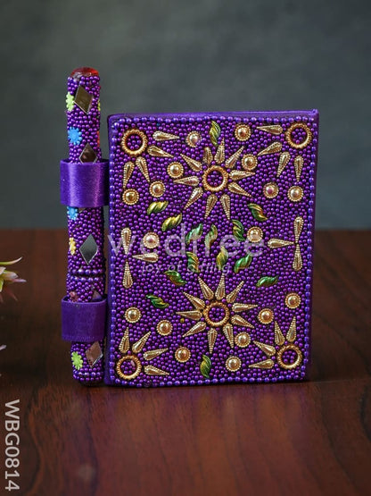 Decorative Handmade Mirror Work Diary with Pen - WBG0814