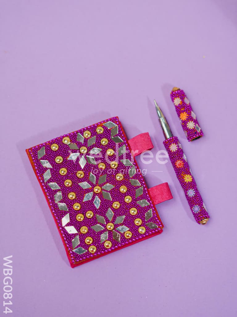 Decorative Handmade Mirror Work Diary with Pen - WBG0814