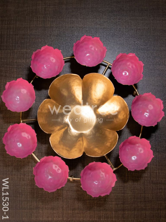Decorative Iron Floral Shaped Urli with Tealight Candle Holders - WL1530
