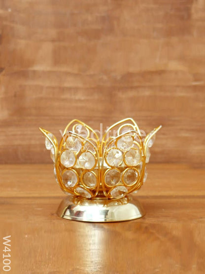 Decorative Lotus shaped Crystal and Brass Diya 2.5 inch - W4100