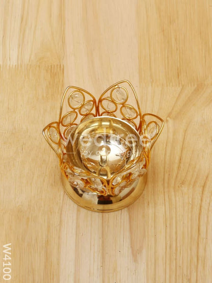 Decorative Lotus shaped Crystal and Brass Diya 2.5 inch - W4100