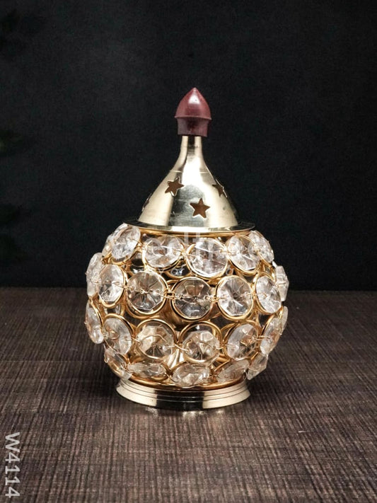 Decorative Matki shaped Crystal and Brass Diya 1.4 inch - W4114