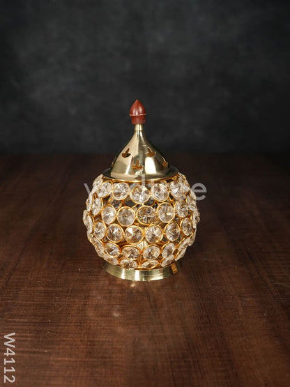 Decorative Matki shaped Crystal and Brass Diya - W4112