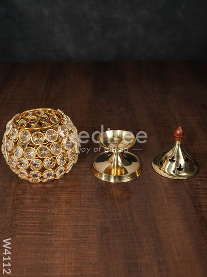 Decorative Matki shaped Crystal and Brass Diya - W4112