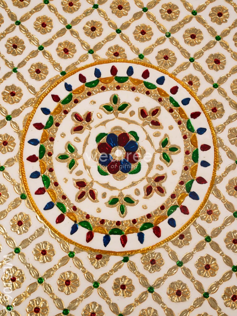 Decorative Meenakari Bajot - 16 x 16 inch - White - WL5106-2