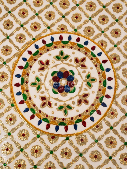 Decorative Meenakari Bajot - 16 x 16 inch - White - WL5106-2