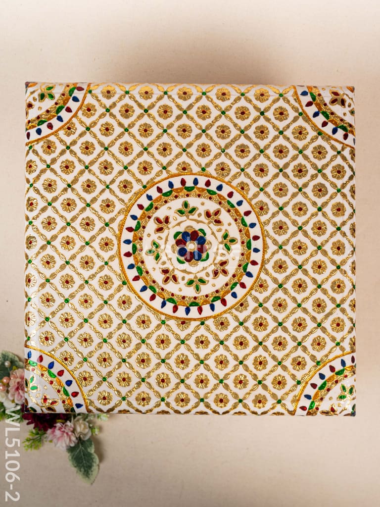 Decorative Meenakari Bajot - 16 x 16 inch - White - WL5106-2