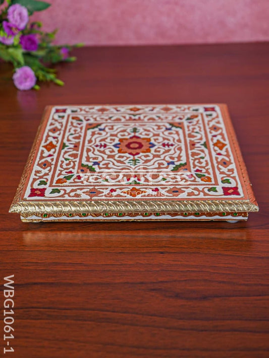 Meenakari Manai with Rangoli Prints - White - 9.5 inch - WBG1061-1