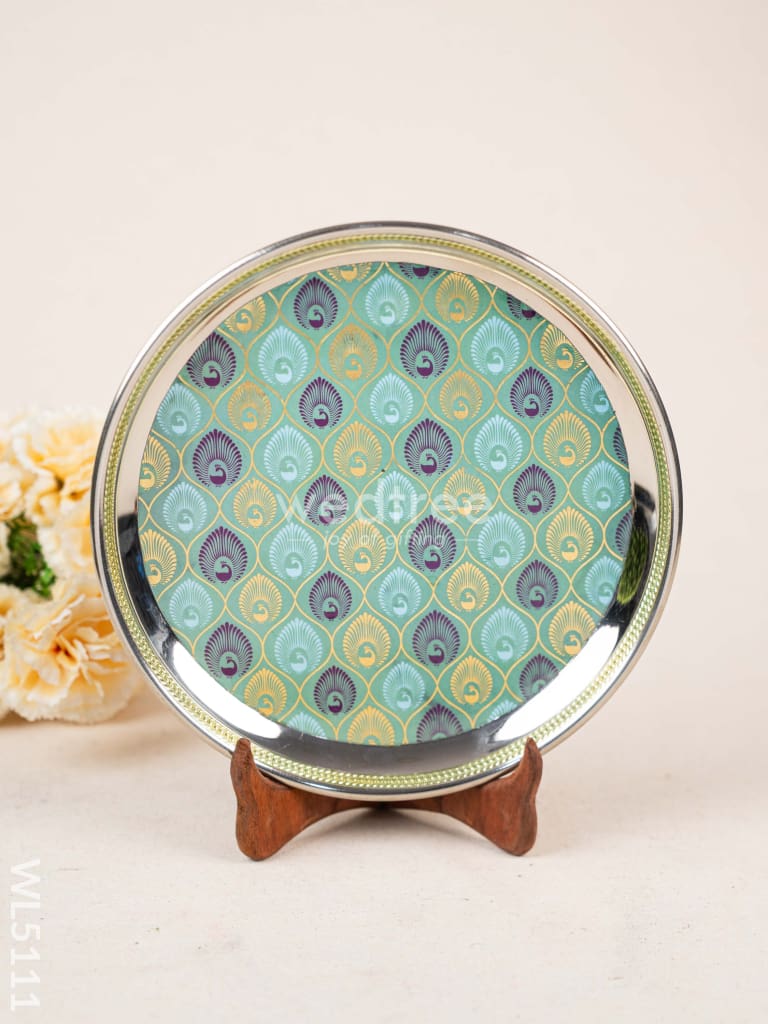 Digital Printed Meenakari Round Plate - Peacock Design - 10 inch - WL5111