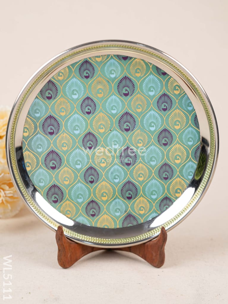 Digital Printed Meenakari Round Plate - Peacock Design - 10 inch - WL5111