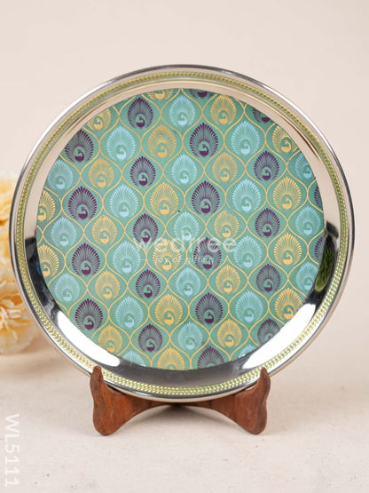 Digital Printed Meenakari Round Plate - Peacock Design - 10 inch - WL5111