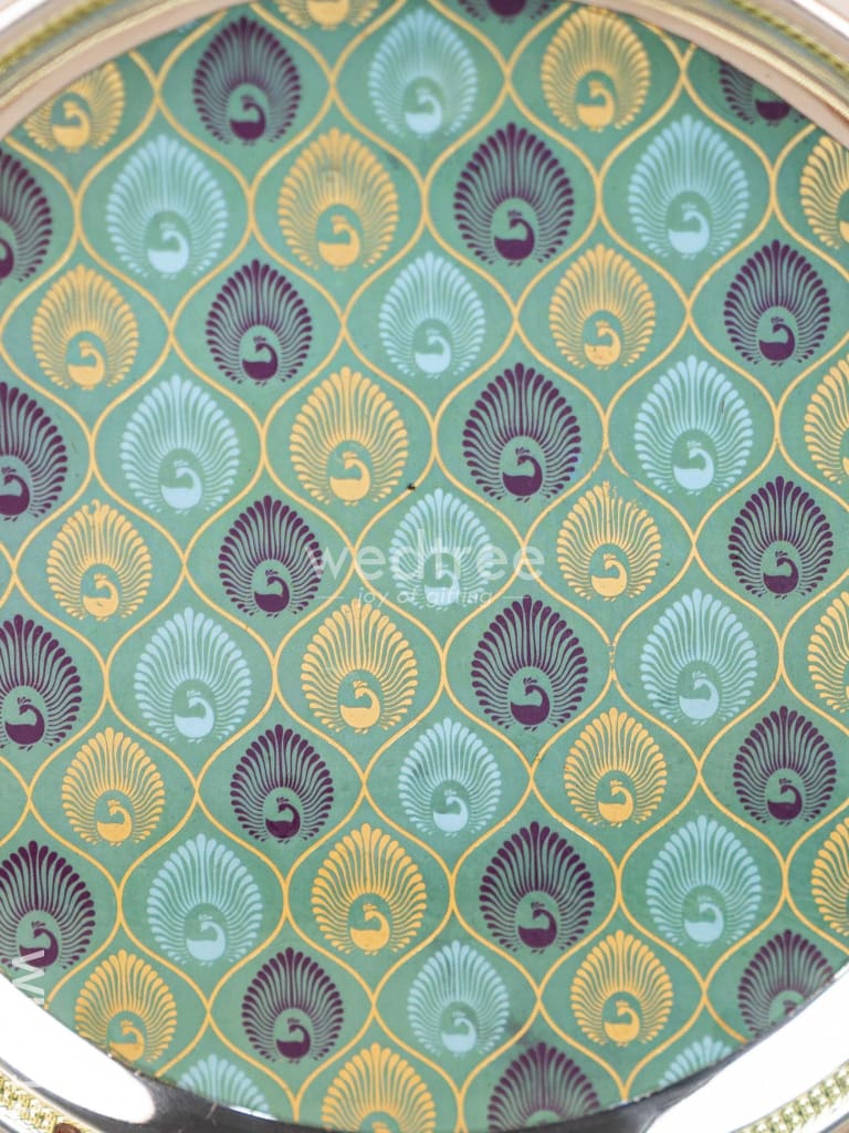 Digital Printed Meenakari Round Plate - Peacock Design - 10 inch - WL5111