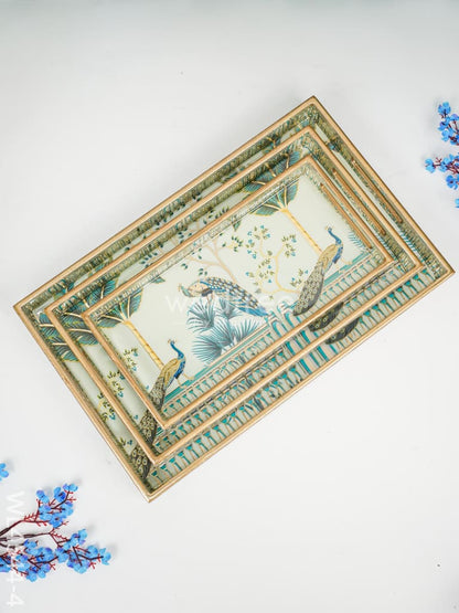 Digital Printed Peacock Tray - Set of 3 - WL4544