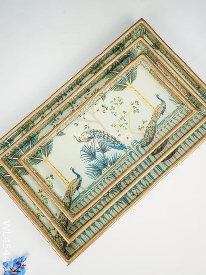 Digital Printed Peacock Tray - Set of 3 - WL4544