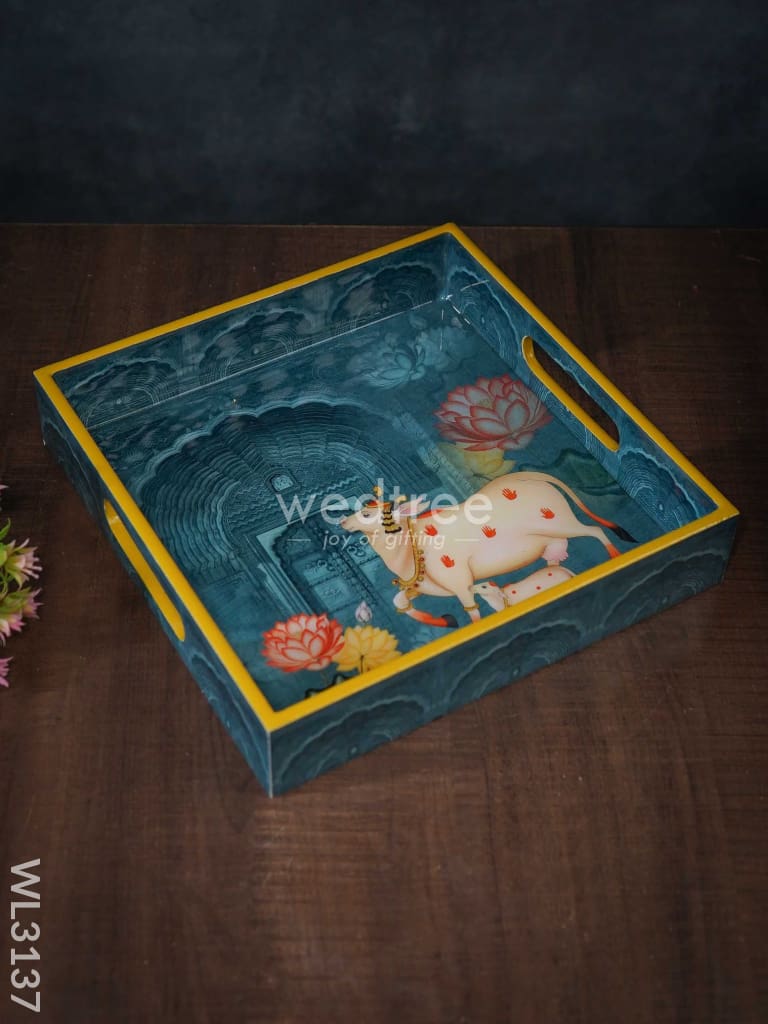 Digital Printed Pichwai Tray - Blue - WL3137