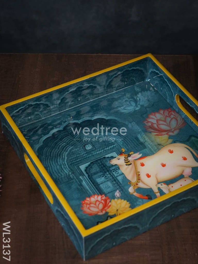 Digital Printed Pichwai Tray - Blue - WL3137
