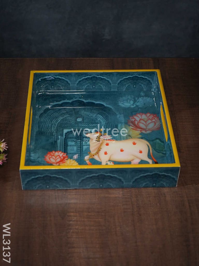 Digital Printed Pichwai Tray - Blue - WL3137