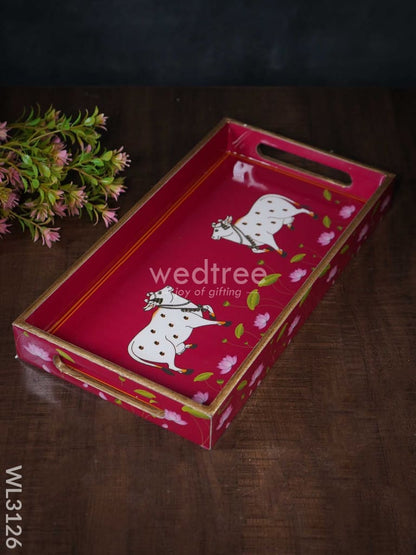 Digital Printed Pichwai Trays (Pink) - Set of 3 - WL3126